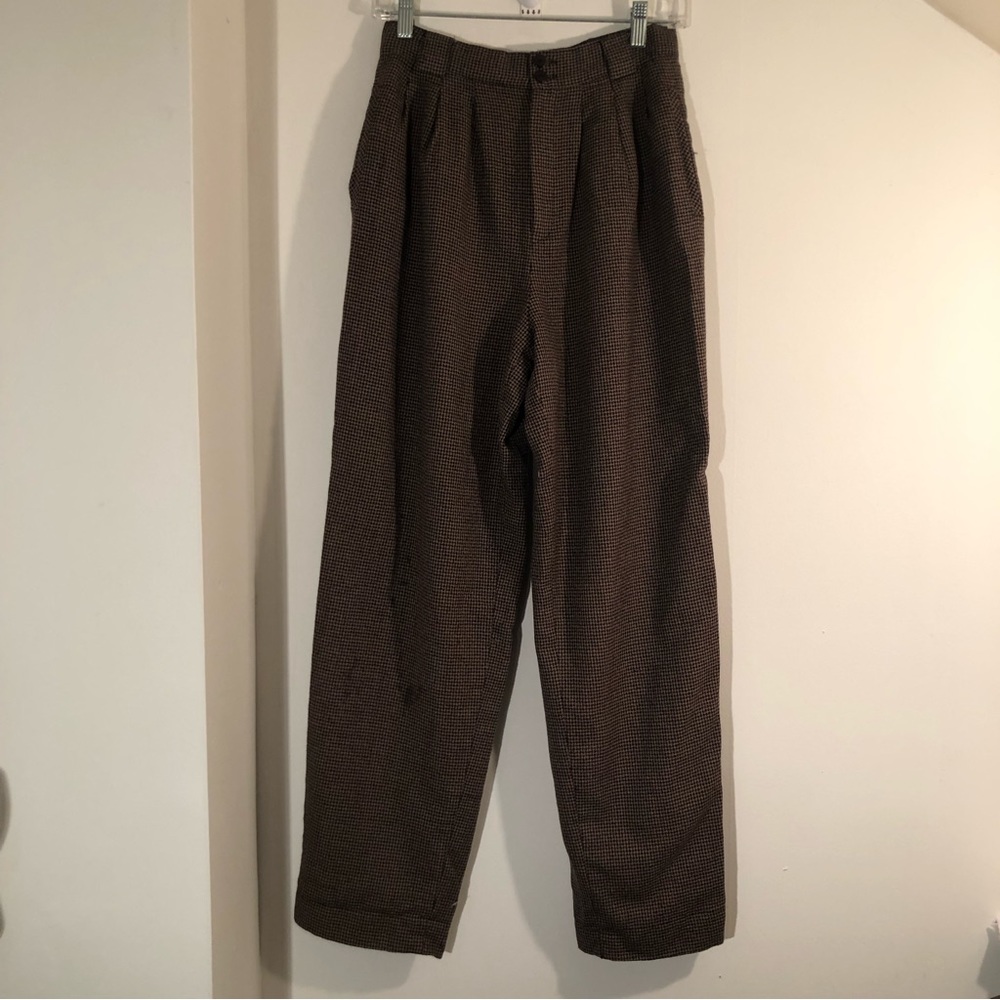 Giorgio Sant’ Angelo Wool Plaid Pants Pleated Front Lined  Brown